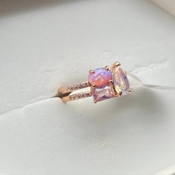Fire Opal & Moonstone on Rose Gold Plating RBP7479 Ring Size 8 - Picture 2 of 4